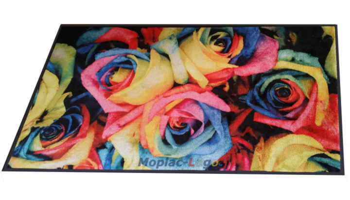 MOPLAC-LOGO: zerbino con Logo a stampa digitale, Esempio di realizzazione tappeto fiorato fantasia